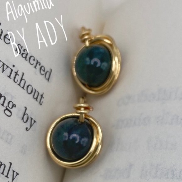 Moss Agate gold stud earrings/studs/dainty Moss agate jewelry/handcrafted - Picture 6 of 7